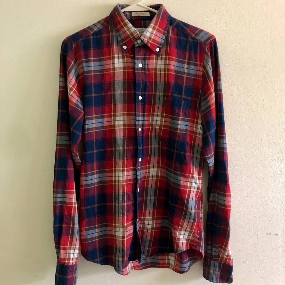 GANT Rugger long sleeve plaid light flannel indigo twill shirt - small